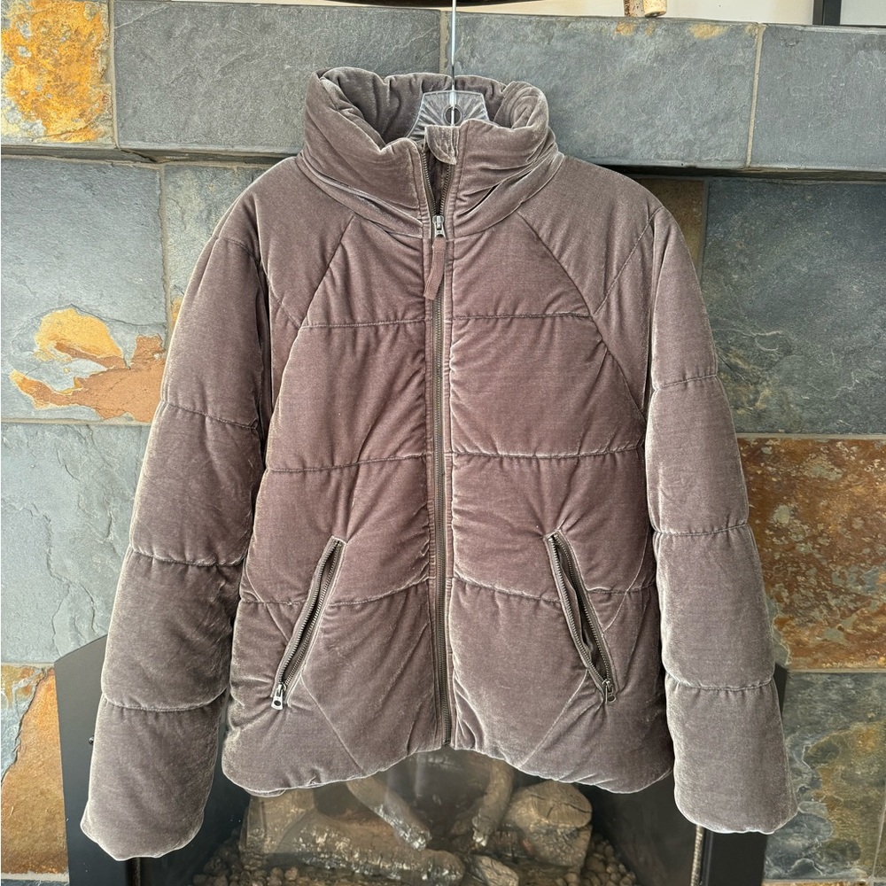 Dylan Washed Vintage Velvet Heavy Quilted Full Zip Puffer Jacket Silver Grey Sm